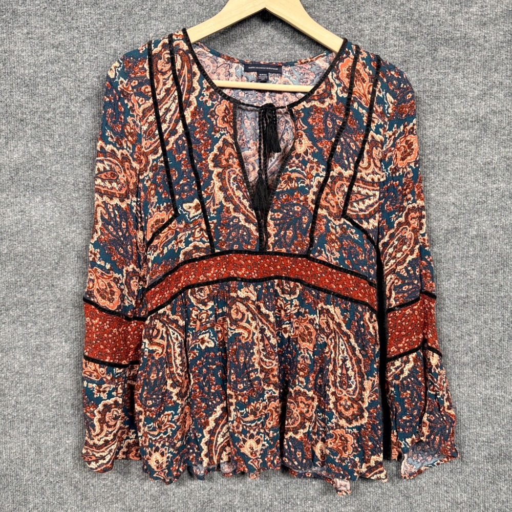 American Eagle Outfitters Sz Small Top Brown Peplum Boho Forest‎ Fairy Peasant